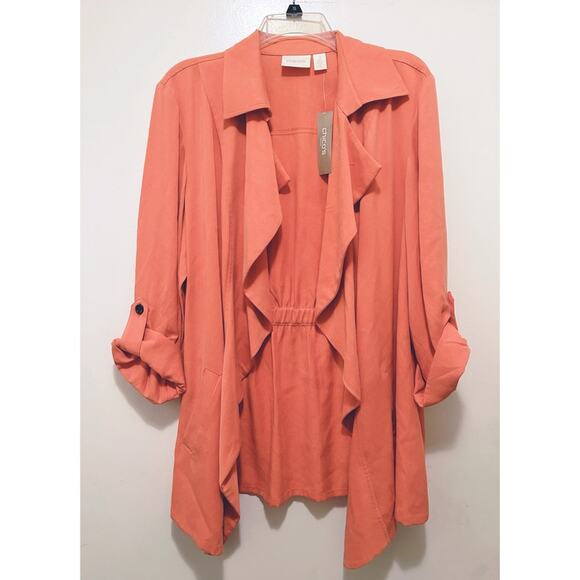 Chico's Soft Ruffle Jacket in Orange Marmalade Sz.3(XL) NWT - Picture 5 of 9